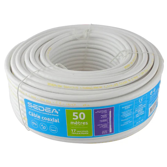 Câble Coaxial 17 Vatca/ph/a Triple Blindage En Couronne De 50 Mètres - Blanc - Sedea - 032750