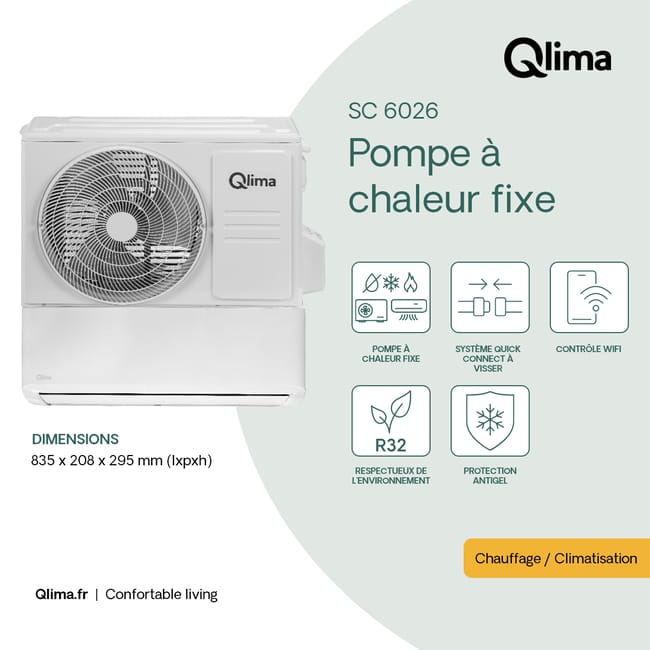 Unité intérieure de climatiseur prête à poser Qlima SC60, 2.64 kW